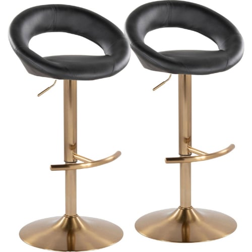 Posh Adjustable Swivel Bar Stool in Gold & Black Leatherette (Set of 2)